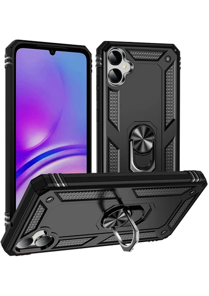 Case World Samsung Galaxy A05 Kapak Military Yüzüklü Stantlı Panzer Tank Kılıf - Siyah