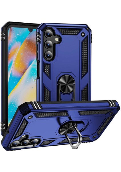 Case World Samsung Galaxy A15 Kapak Military Yüzüklü Stantlı Panzer Tank Kılıf - Lacivert