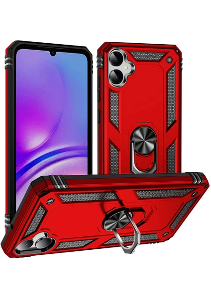 Case World Samsung Galaxy A05 Kapak Military Yüzüklü Stantlı Panzer Tank Kılıf - Kırmızı