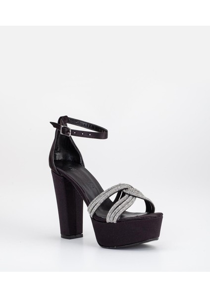 Saten Örgü Taşlı 40MM Siyah Kadın Platform Topuklu Abiye Ayakkabı fırsatları