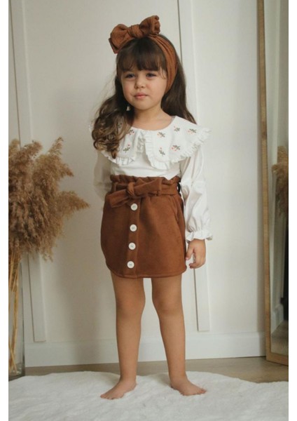 Süet Etek Çiçek Yaka Kız Takım fiyatları