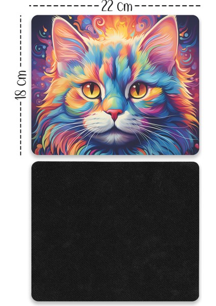 Gökkuşağı Renkli Kedi Tasarımlı Baskılı Kaydırmaz Taban 18X22 cm Mouse Pad