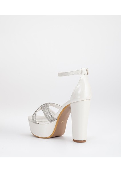 Saten Örgü Taşlı 40MM Sedef Kadın Platform Topuklu Abiye Ayakkabı indirimleri