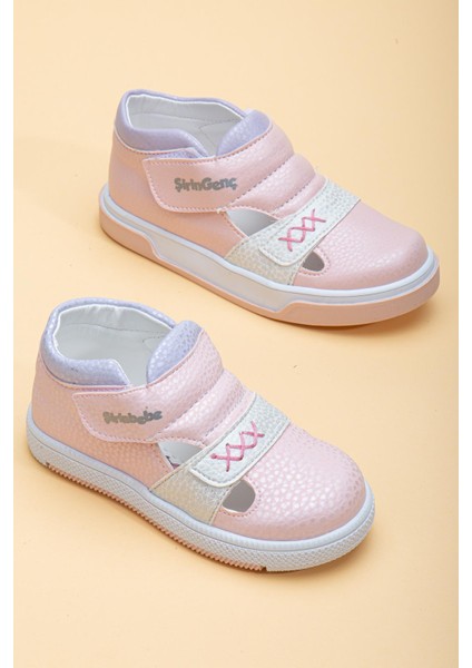 Şirinbebe Şiringenç Dikiş Detaylı Iki Cırtlı Pudra Kız Ilkadım Bebek Çocuk Ayakkabısı