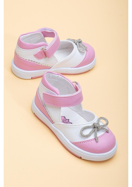 Şirinbebe Cırtlı Taşlı Pembe Kız Ilkadım Bebek Ayakkabısı