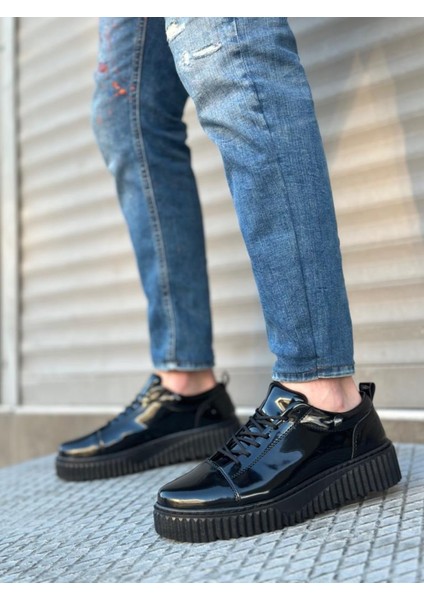 Yüksek Taban Rugan Siyah Bağcıklı Erkek Ayakkabı modelleri