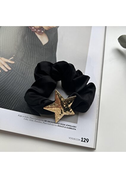 Alice İsstanbul Siyah Gold Yıldız Detaylı Scrunchie