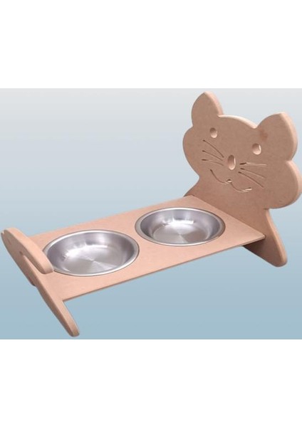 Hobi Adn 90369 Model Kedi Mama ve Su Kabı Seti Mdf Ham Paslanmaz Tabak El Yapım