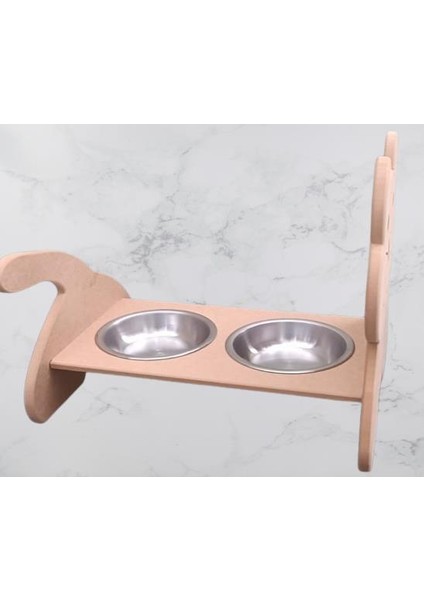 Hobi Adn 90369 Model Kedi Mama ve Su Kabı Seti Mdf Ham Paslanmaz Tabak El Yapım