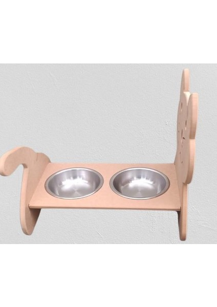 Hobi Adn 90369 Model Kedi Mama ve Su Kabı Seti Mdf Ham Paslanmaz Tabak El Yapım
