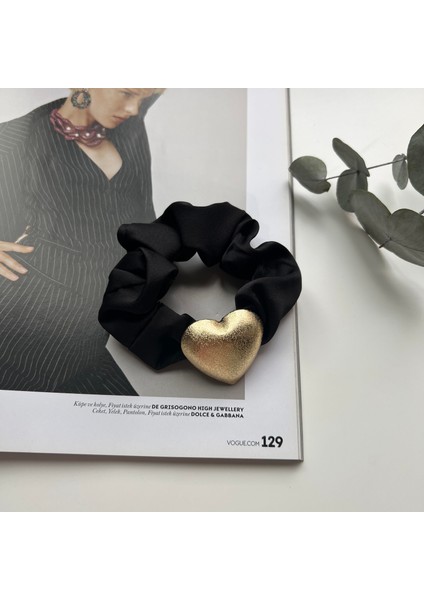 Alice İsstanbul Siyah Gold Kalp Detaylı Scrunchie