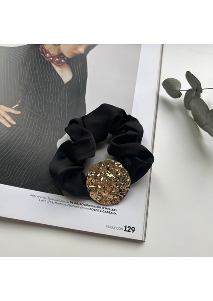 Alice İsstanbul Siyah Gold Yuvarlak Detaylı Scrunchie