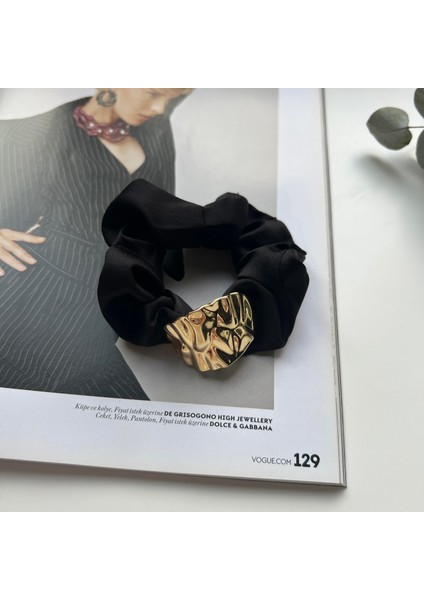 Alice İsstanbul Siyah Gold Ezme Detaylı Scrunchie