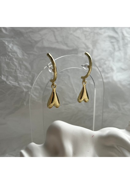 Gold Ters Sallantı Kalp Küpe