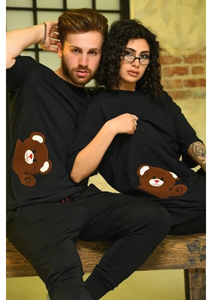 Sevgili Çift Kombini Unicex Oversize Ayı Nakışlı T-Shirt fırsatları