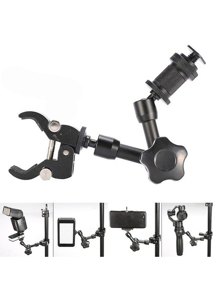 7" Inç Magic Arm Sihirli Kol + Super Crab Clamp Kelepçe + Telefon Tutucu