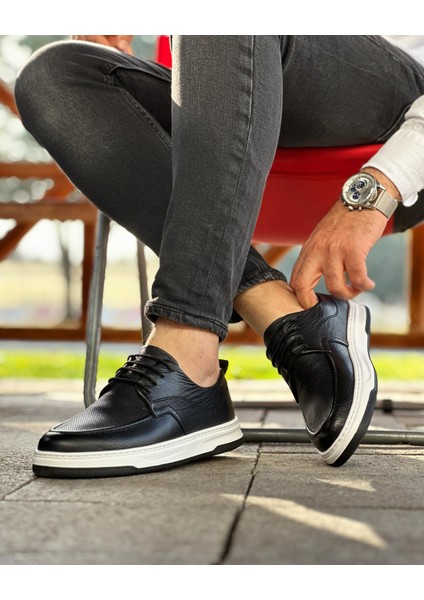 9016 Deri Siyah Erkek Sneaker Ayakkabı