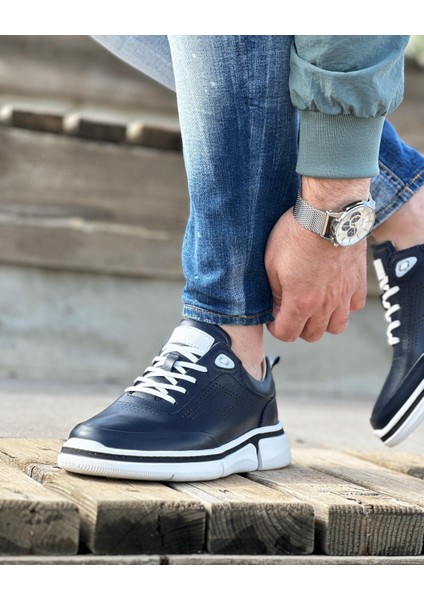 0127 Deri Lacivert Sneaker Erkek Ayakkabı