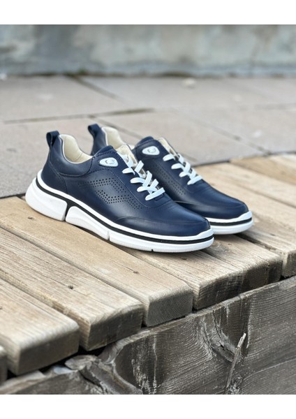 0127 Deri Lacivert Sneaker Erkek Ayakkabı
