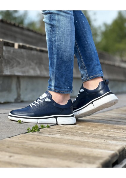 0127 Deri Lacivert Sneaker Erkek Ayakkabı