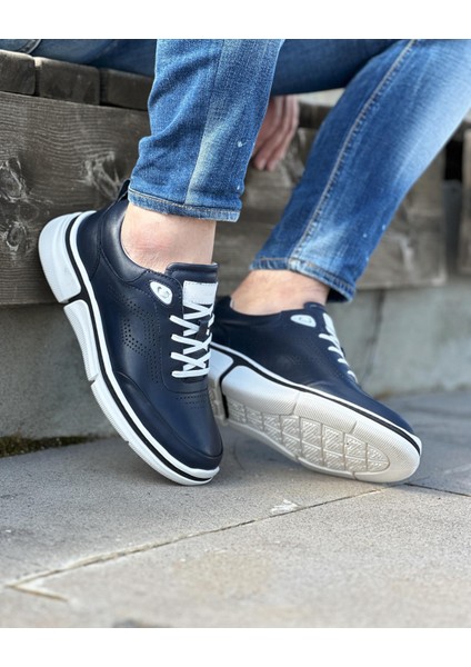 0127 Deri Lacivert Sneaker Erkek Ayakkabı