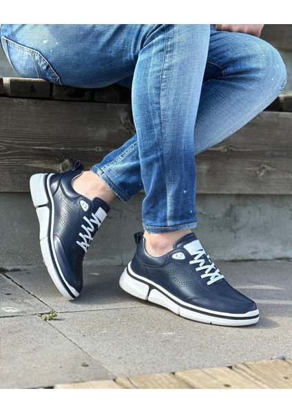 0127 Deri Lacivert Sneaker Erkek Ayakkabı
