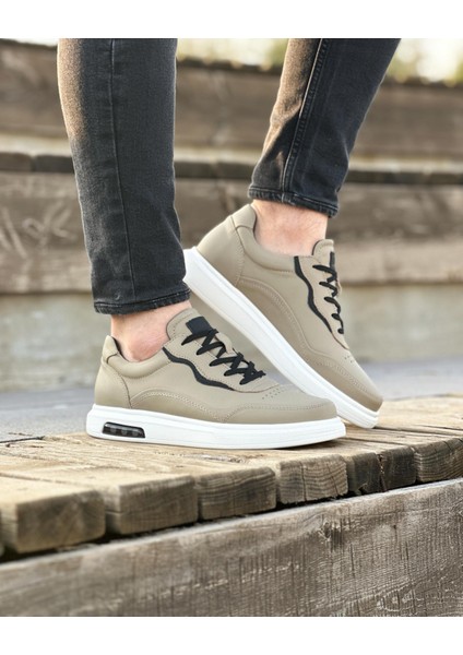 0126 Deri Bej Sneaker Erkek Ayakkabı