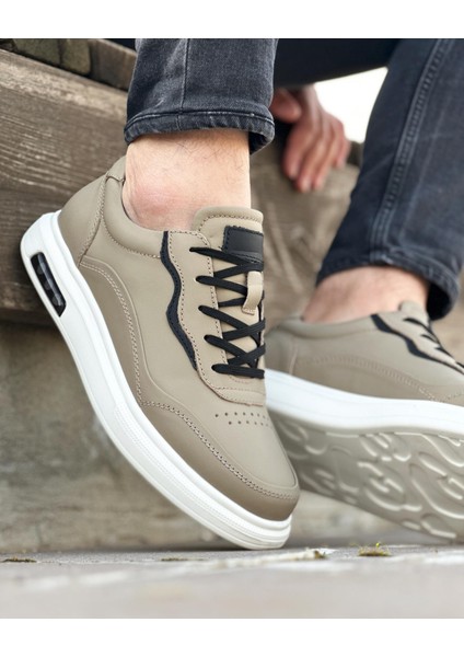 0126 Deri Bej Sneaker Erkek Ayakkabı