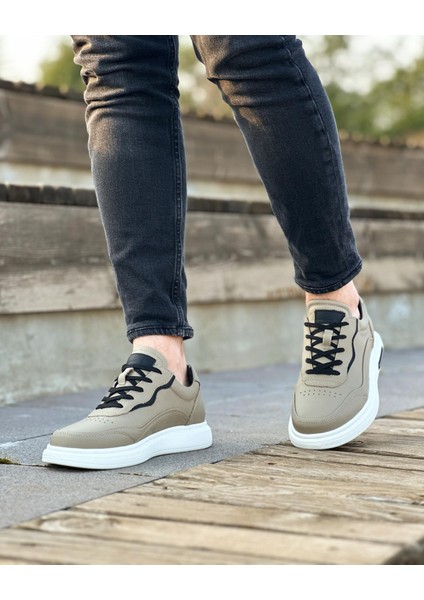 0126 Deri Bej Sneaker Erkek Ayakkabı