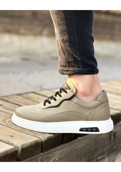 0126 Deri Bej Sneaker Erkek Ayakkabı