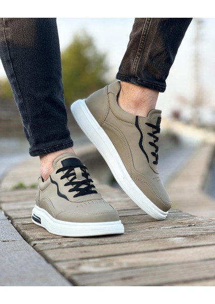 0126 Deri Bej Sneaker Erkek Ayakkabı