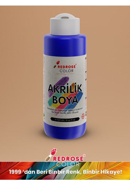 Red Rose Mavi Akrilik Boya 120 ml Sanatsal, Dekoratif, Hobi Amaçlı, Canlı Renkler