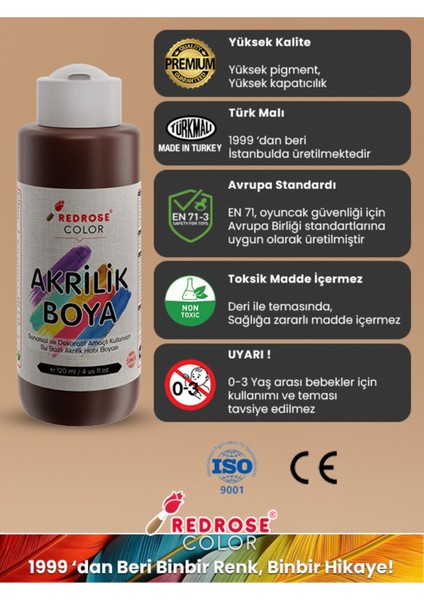 Red Rose Kahverengi Akrilik Boya 120 ml Sanatsal, Dekoratif, Hobi Amaçlı, Canlı Renkler