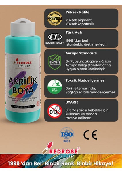 Turkuaz Akrilik Boya 120 ml Sanatsal, Dekoratif, Hobi Amaçlı, Canlı Renkler