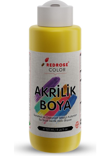 Red Rose Sarı Akrilik Boya 120 ml Sanatsal, Dekoratif, Hobi Amaçlı, Canlı Renkler