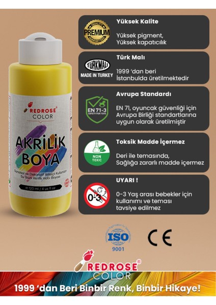 Red Rose Sarı Akrilik Boya 120 ml Sanatsal, Dekoratif, Hobi Amaçlı, Canlı Renkler