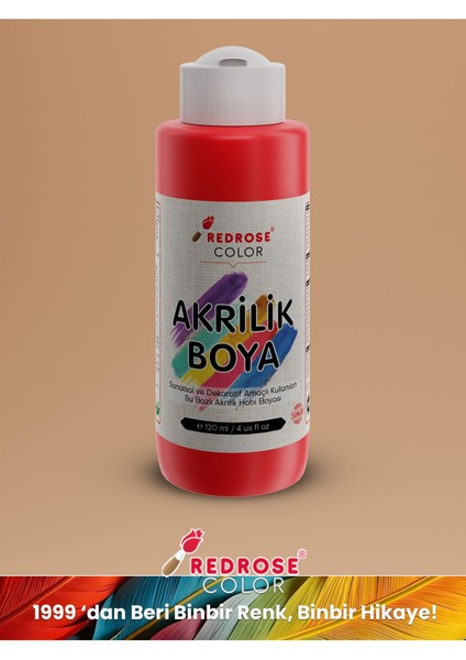 Kırmızı Akrilik Boya 120 ml Sanatsal, Dekoratif, Hobi Amaçlı, Canlı Renkler