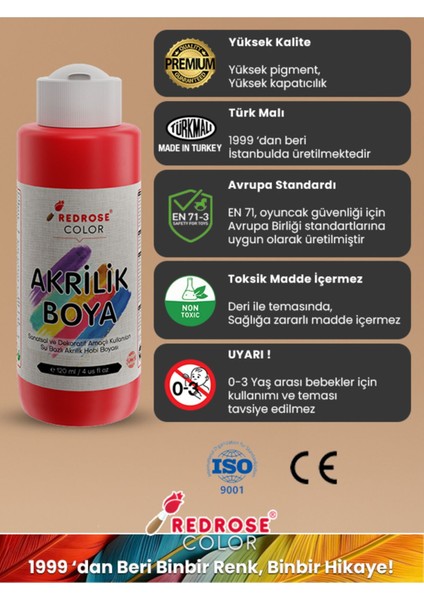 Kırmızı Akrilik Boya 120 ml Sanatsal, Dekoratif, Hobi Amaçlı, Canlı Renkler