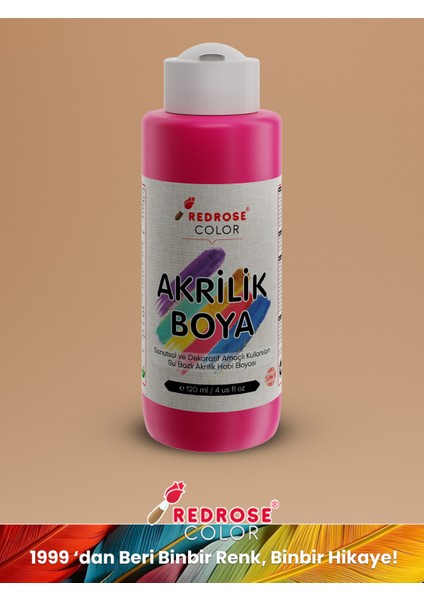 Fuşya Akrilik Boya 120 ml Sanatsal, Dekoratif, Hobi Amaçlı, Canlı Renkler