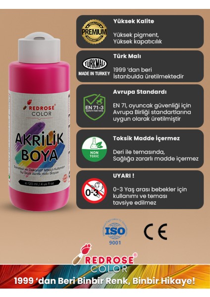 Fuşya Akrilik Boya 120 ml Sanatsal, Dekoratif, Hobi Amaçlı, Canlı Renkler