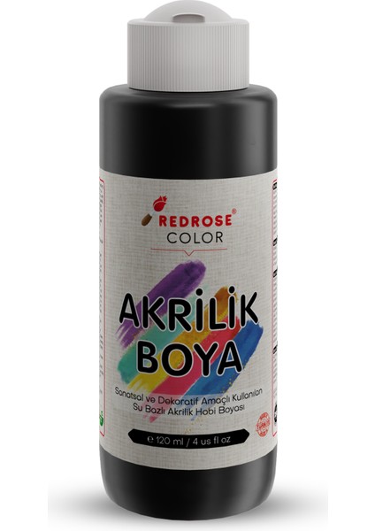 Siyah Akrilik Boya 120 ml Sanatsal, Dekoratif, Hobi Amaçlı, Canlı Renkler