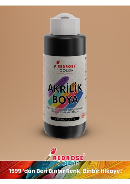 Siyah Akrilik Boya 120 ml Sanatsal, Dekoratif, Hobi Amaçlı, Canlı Renkler
