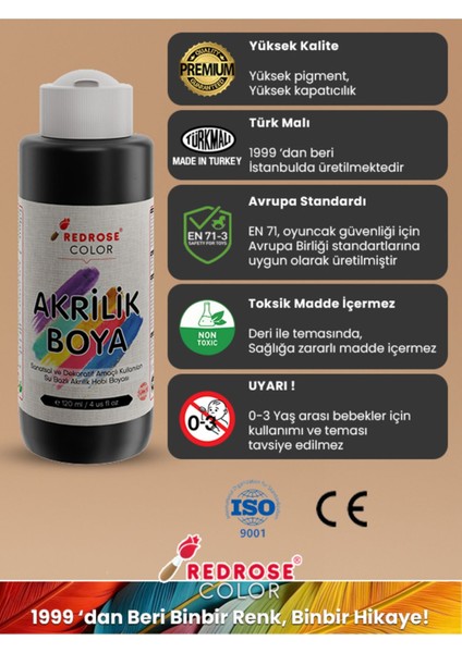 Siyah Akrilik Boya 120 ml Sanatsal, Dekoratif, Hobi Amaçlı, Canlı Renkler