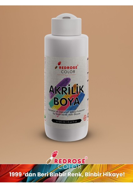 Red Rose Beyaz Akrilik Boya 120 ml Sanatsal, Dekoratif, Hobi Amaçlı, Canlı Renkler