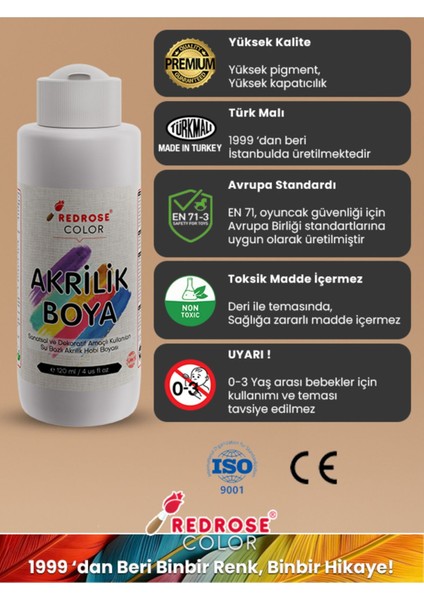 Red Rose Beyaz Akrilik Boya 120 ml Sanatsal, Dekoratif, Hobi Amaçlı, Canlı Renkler