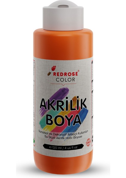 Turuncu Akrilik Boya 120 ml Sanatsal, Dekoratif, Hobi Amaçlı, Canlı Renkler