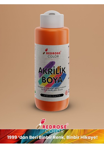 Turuncu Akrilik Boya 120 ml Sanatsal, Dekoratif, Hobi Amaçlı, Canlı Renkler