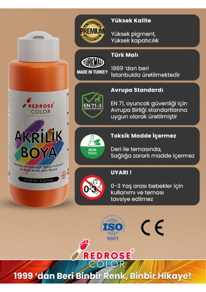 Turuncu Akrilik Boya 120 ml Sanatsal, Dekoratif, Hobi Amaçlı, Canlı Renkler