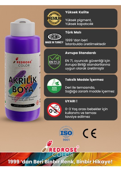 Mor Akrilik Boya 120 ml Sanatsal, Dekoratif, Hobi Amaçlı, Canlı Renkler