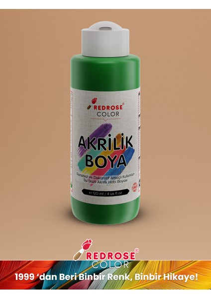 Red Rose Yeşil Akrilik Boya 120 ml Sanatsal, Dekoratif, Hobi Amaçlı, Canlı Renkler